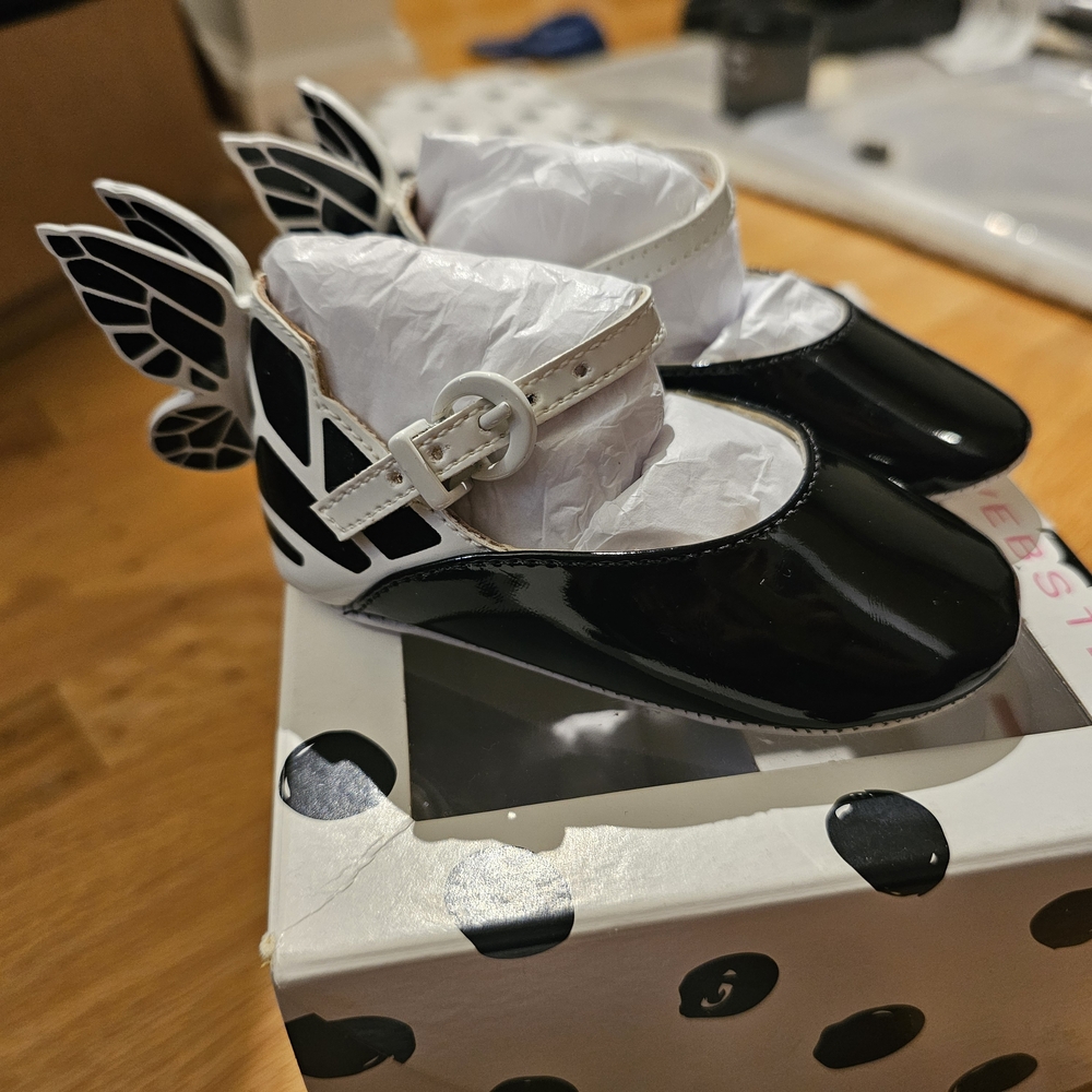 Sophia Webster Black and White Winged Kids Dress Shoes